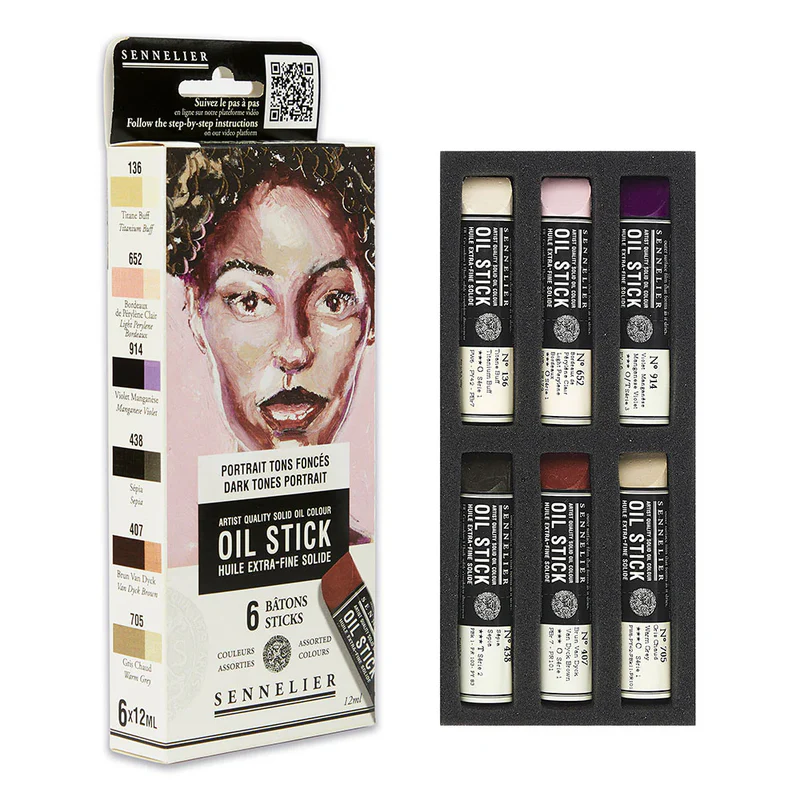 Sennelier Cardboard box- 6 mini oil sticks - Dark tones portrait